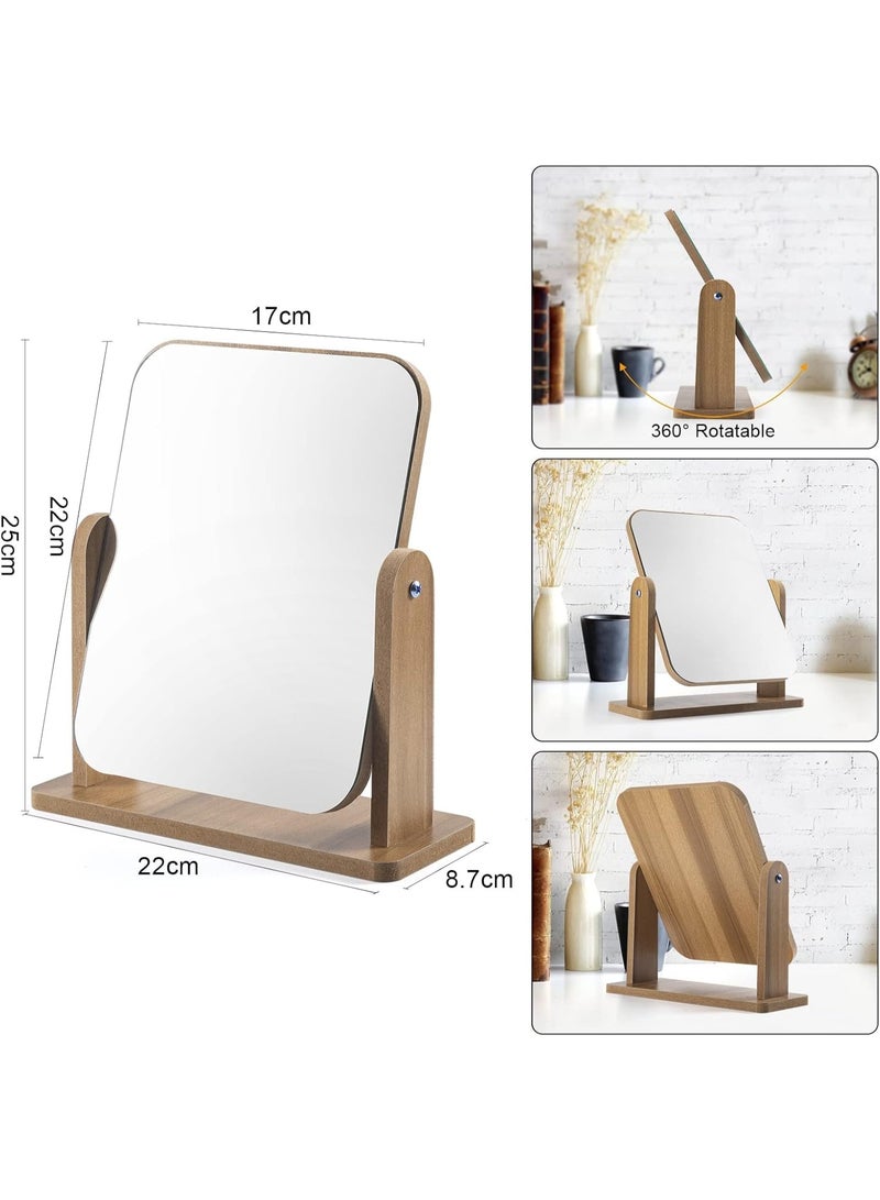 MAKINGTEC Double Sided 3X Magnifying Makeup Mirror with Bamboo Stand, Small Desk Table Mirror with 360° Rotation, Standing Portable Cosmetic Mirror - Image 2